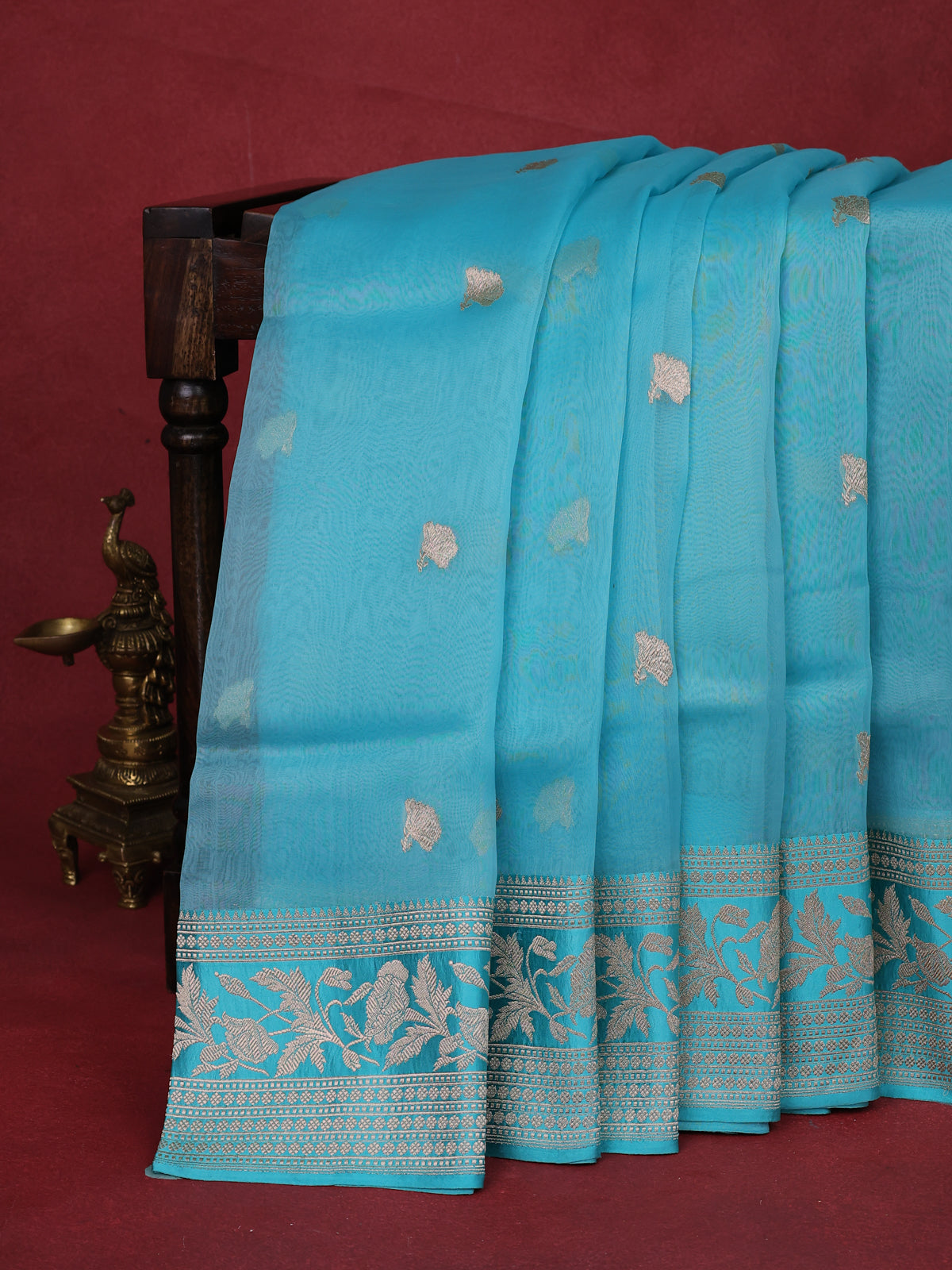 Light Blue Banarasi Kora Saree