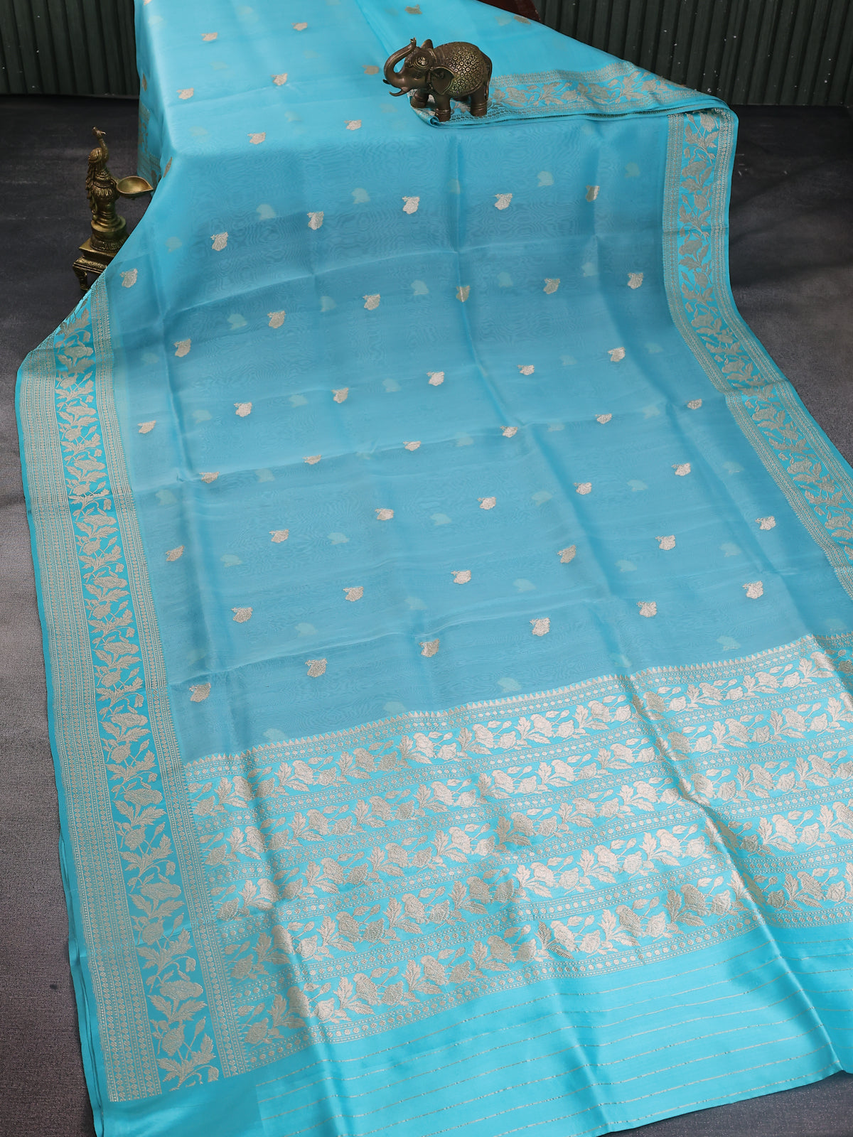 Light Blue Banarasi Kora Saree