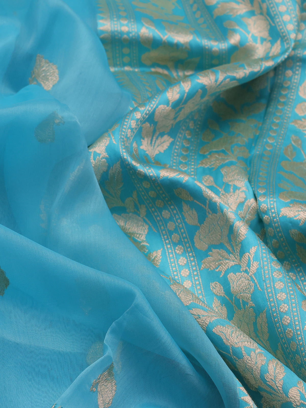 Light Blue Banarasi Kora Saree