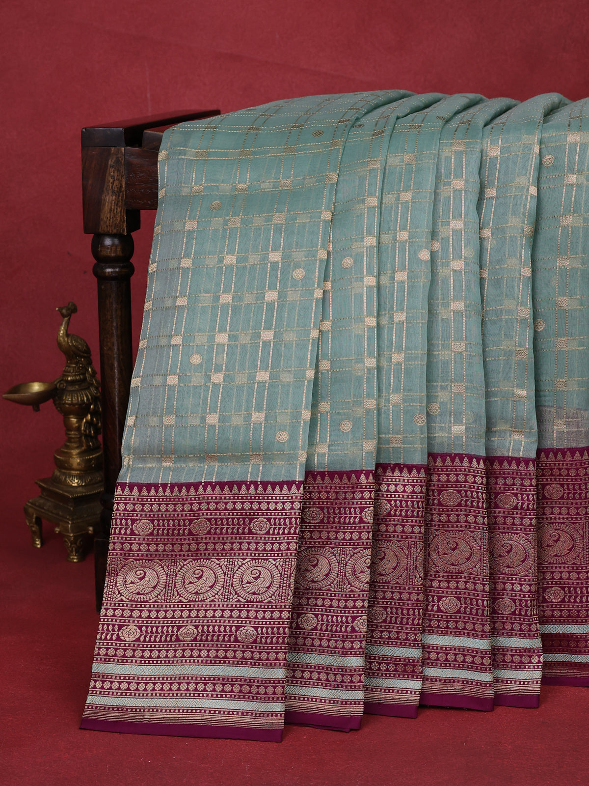 Teal Blue-Purple Banarasi Kora Saree