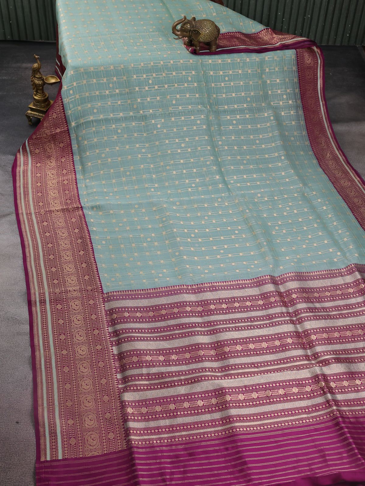 Teal Blue-Purple Banarasi Kora Saree