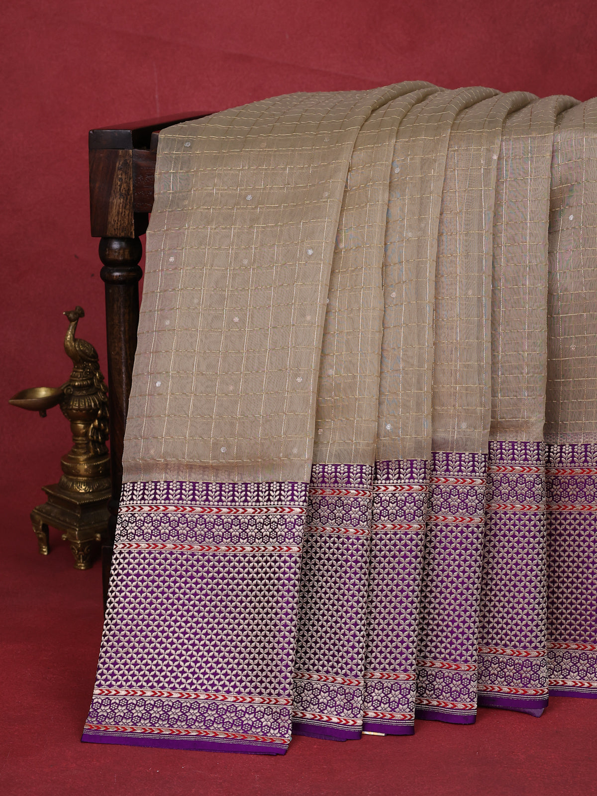 Lavender-Purple Banarasi Kora Saree