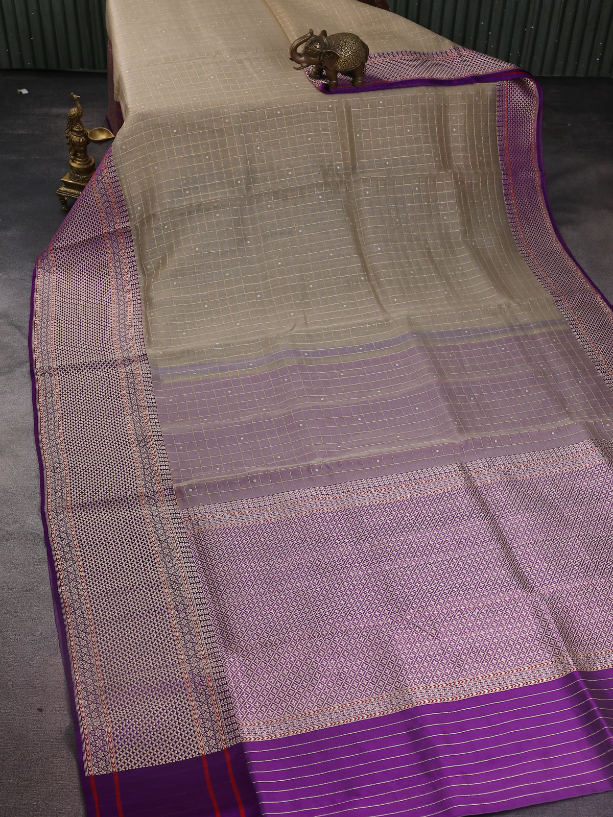 Lavender-Purple Banarasi Kora Saree
