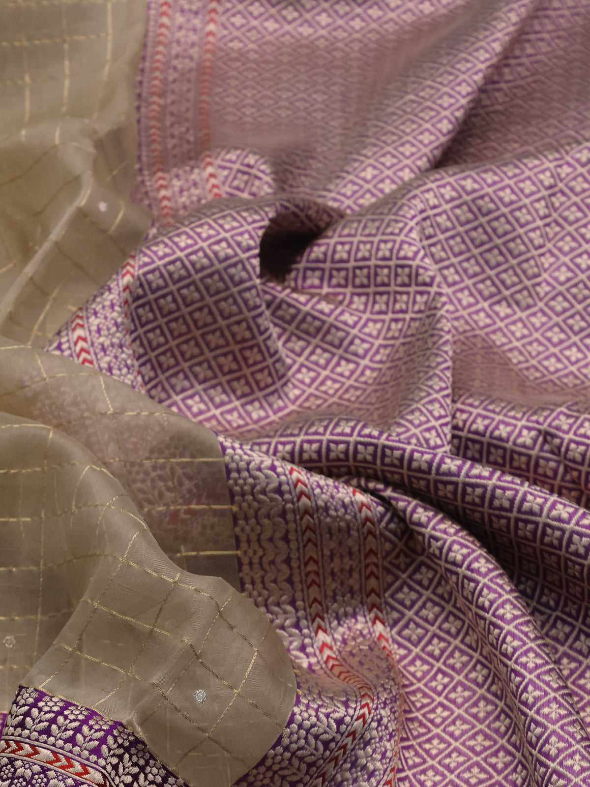 Lavender-Purple Banarasi Kora Saree