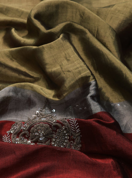 Gold-Maroon Tissue Silk Saree With Zardosi Work