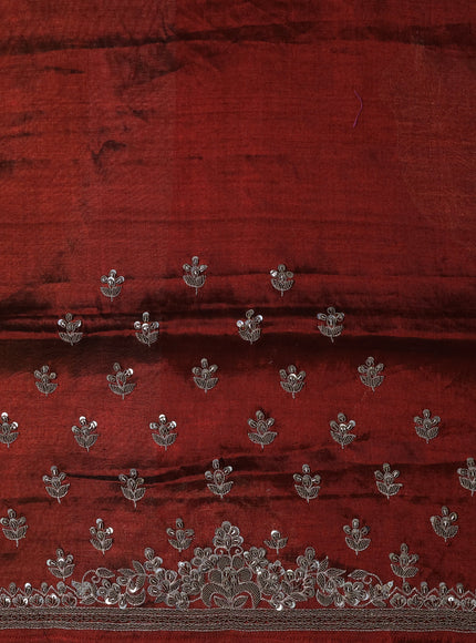 Gold-Maroon Tissue Silk Saree With Zardosi Work