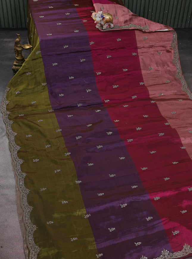 Multi Colour Tissue Silk Saree With Zardosi Work