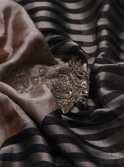 Grey-Black Tissue Silk Saree With Zardosi Work