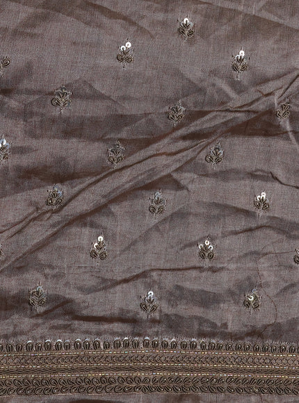 Grey-Black Tissue Silk Saree With Zardosi Work