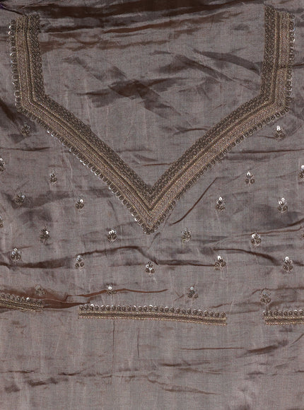 Grey-Black Tissue Silk Saree With Zardosi Work
