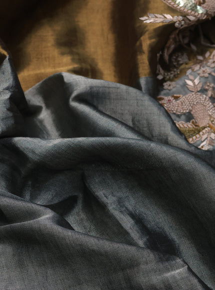 Gold-Grey Black Tissue Silk Saree With Zardosi Work