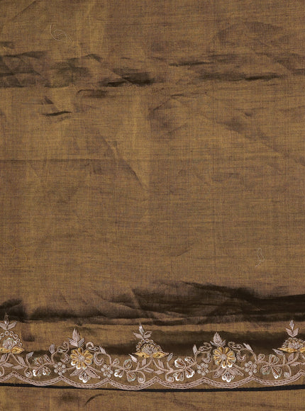 Gold-Grey Black Tissue Silk Saree With Zardosi Work