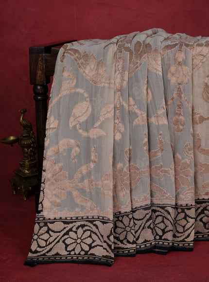 Cream-Black Banarasi Georgette Saree