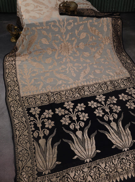 Cream-Black Banarasi Georgette Saree