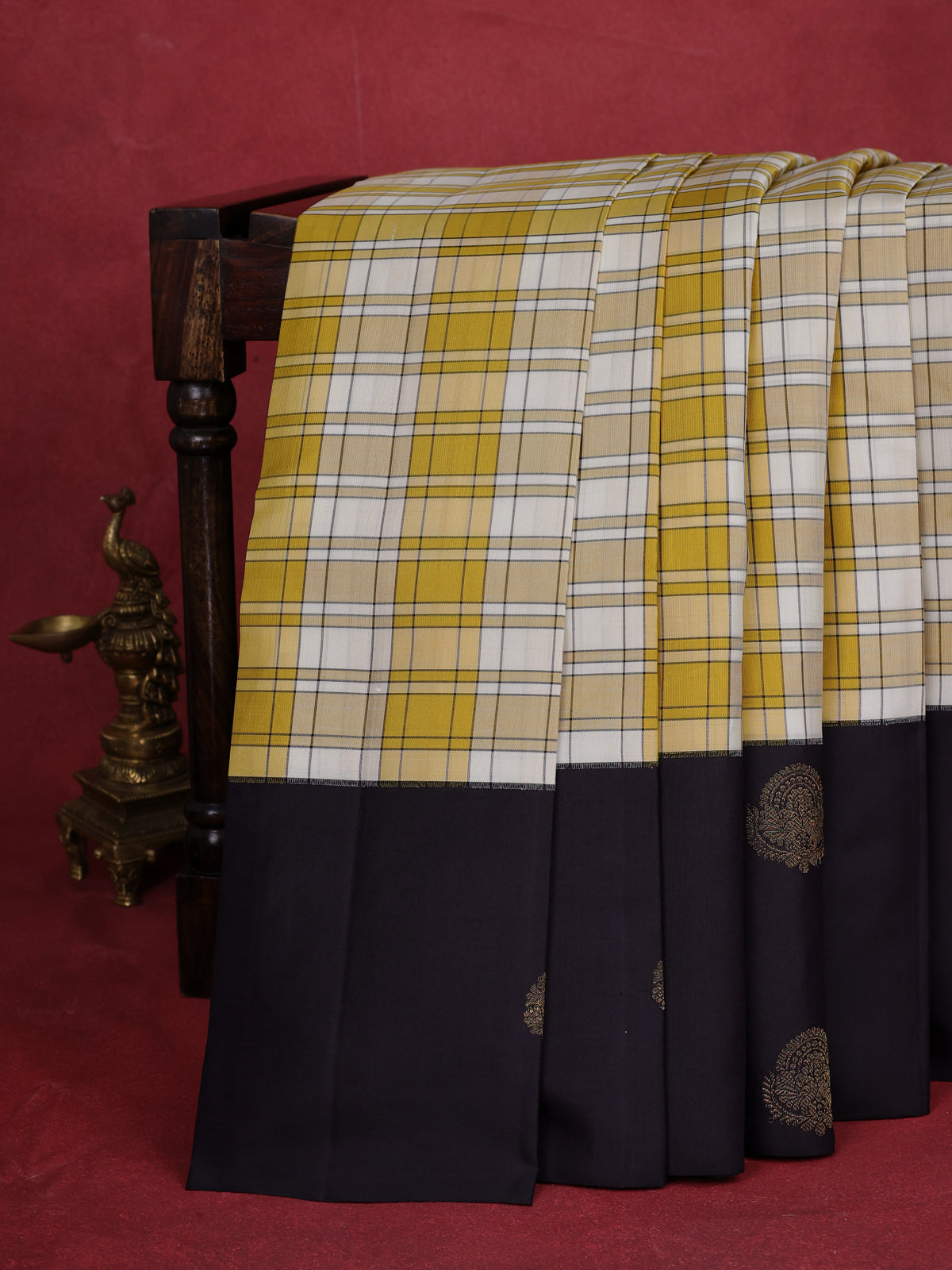 Yellow-Deep Jamun Pure Kanchipuram Silk Saree