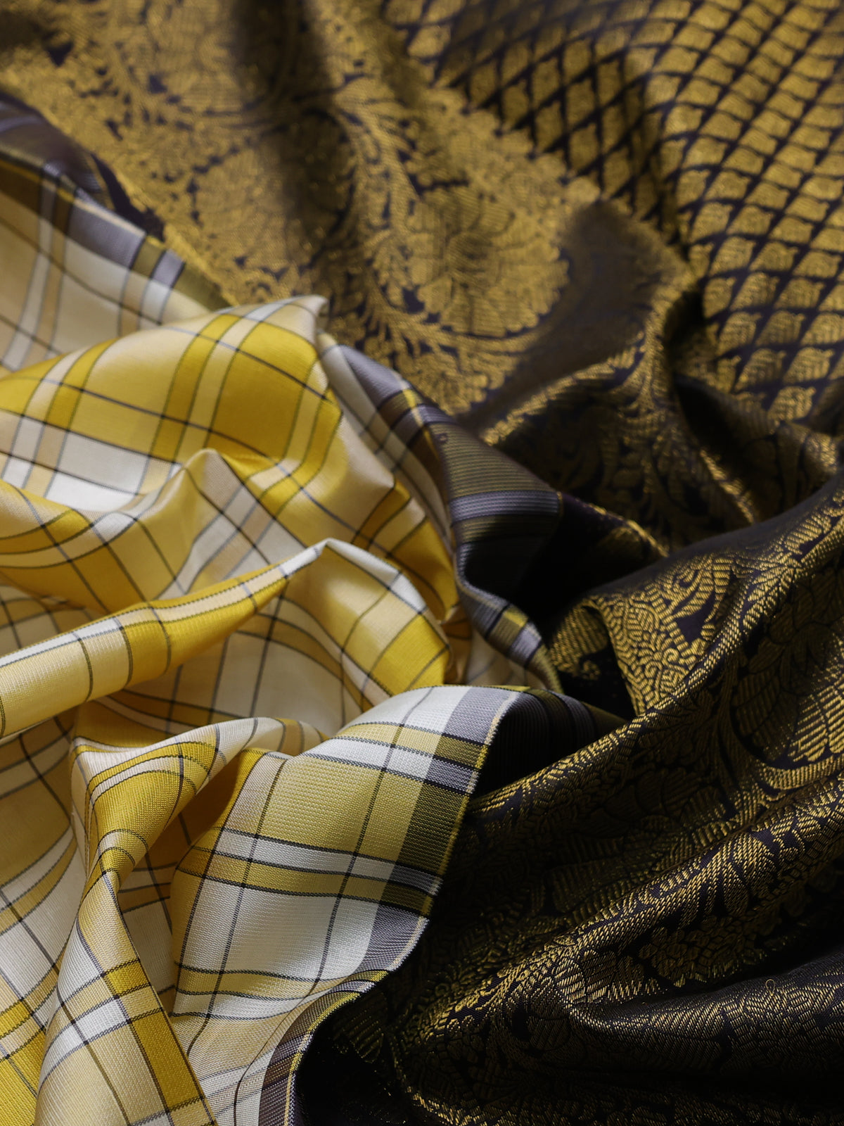 Yellow-Deep Jamun Pure Kanchipuram Silk Saree