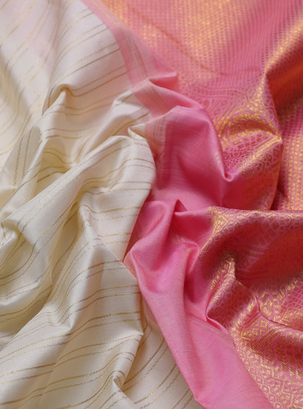 Off White-Light Pink Pure Kanchipuram Silk Saree