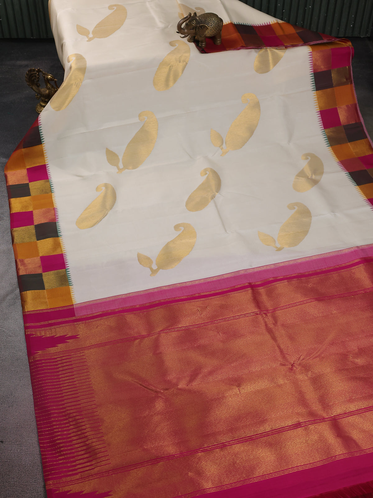 Off White-Multi Colour Pure Kanchipuram Silk Saree