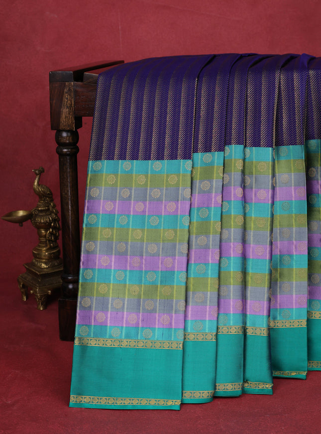 Blue-Green Pure Kanchipuram Silk Saree
