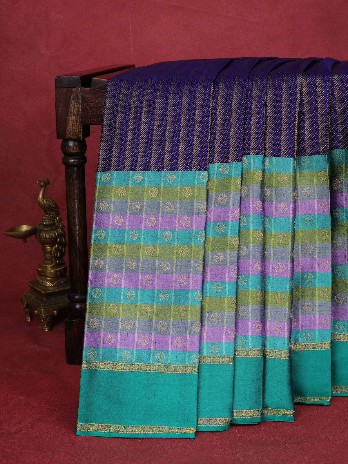 Blue-Green Pure Kanchipuram Silk Saree