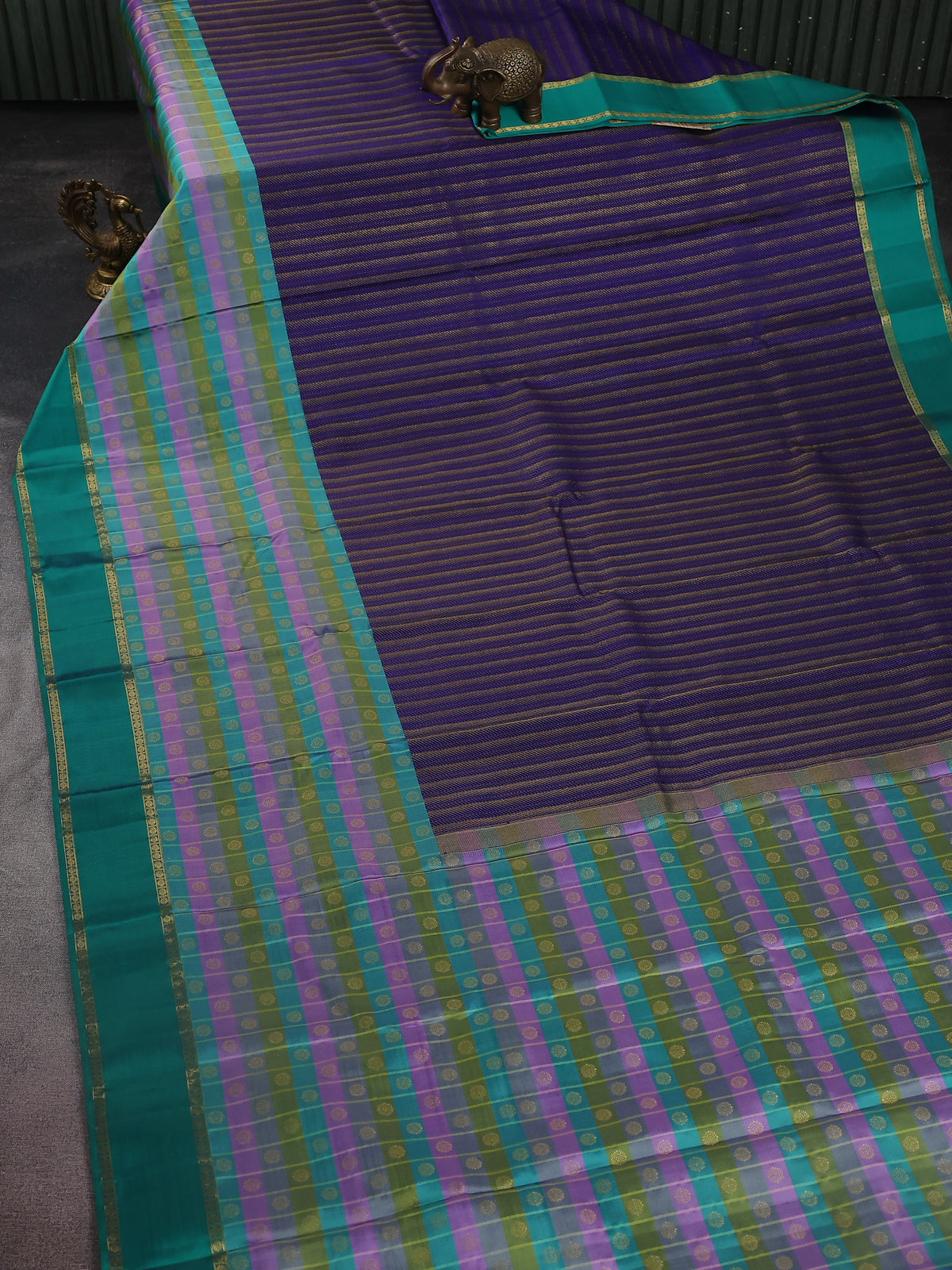 Blue-Green Pure Kanchipuram Silk Saree