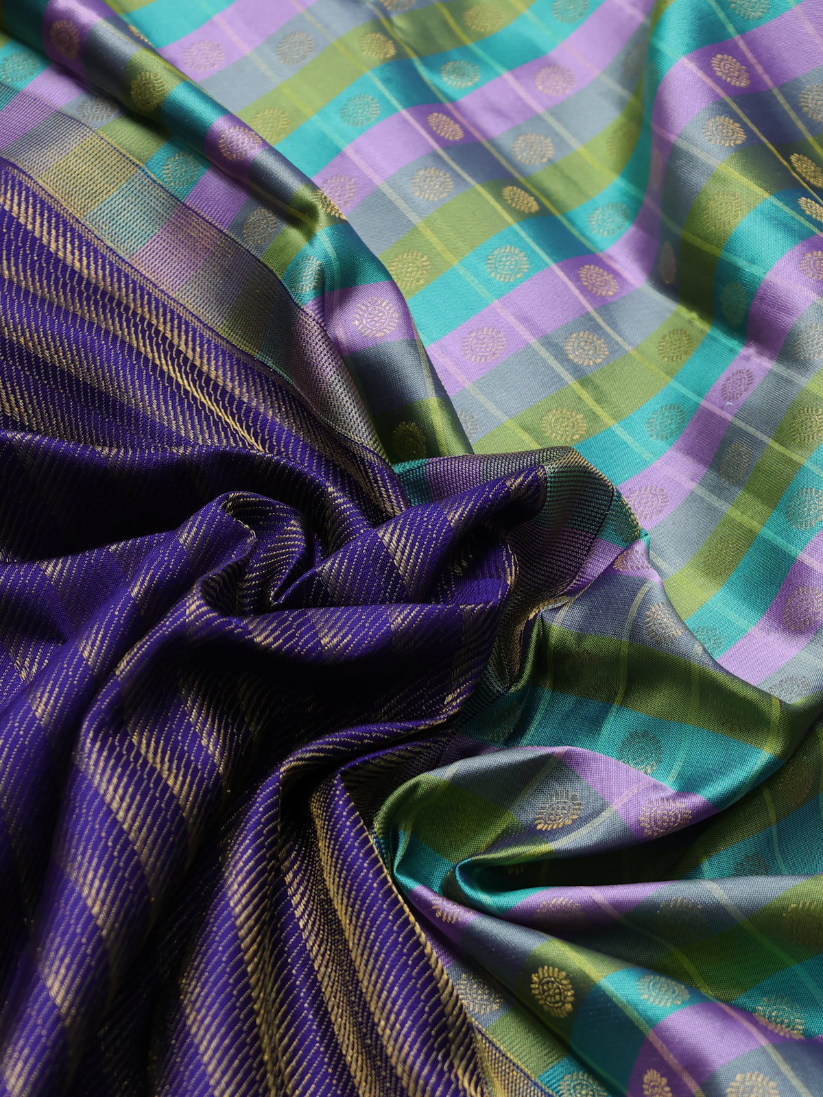 Blue-Green Pure Kanchipuram Silk Saree