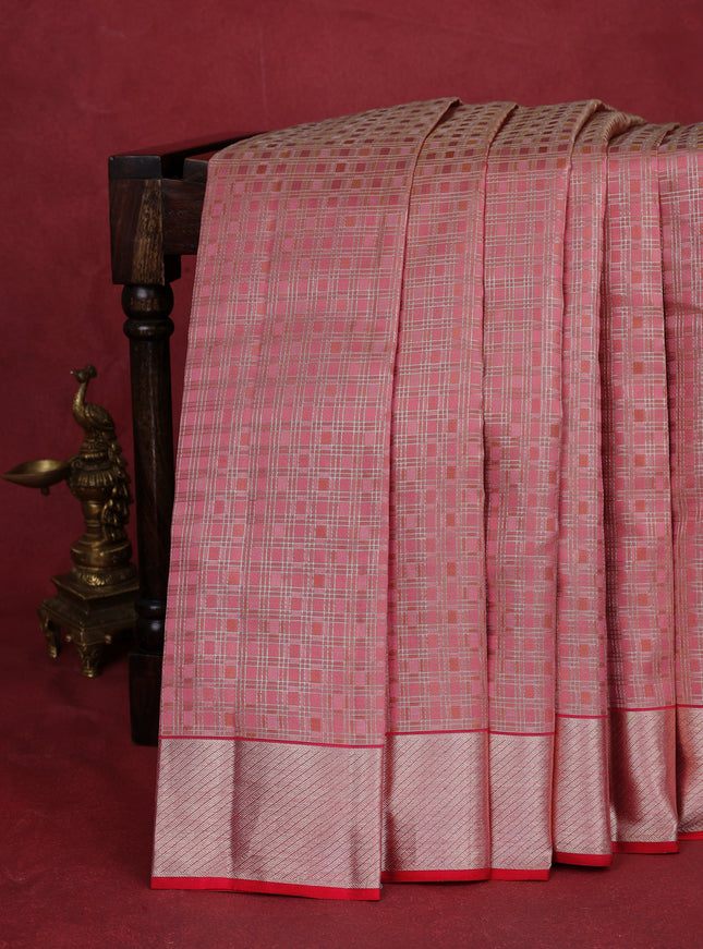 Peach Pink Pure Kanchipuram Silk Saree