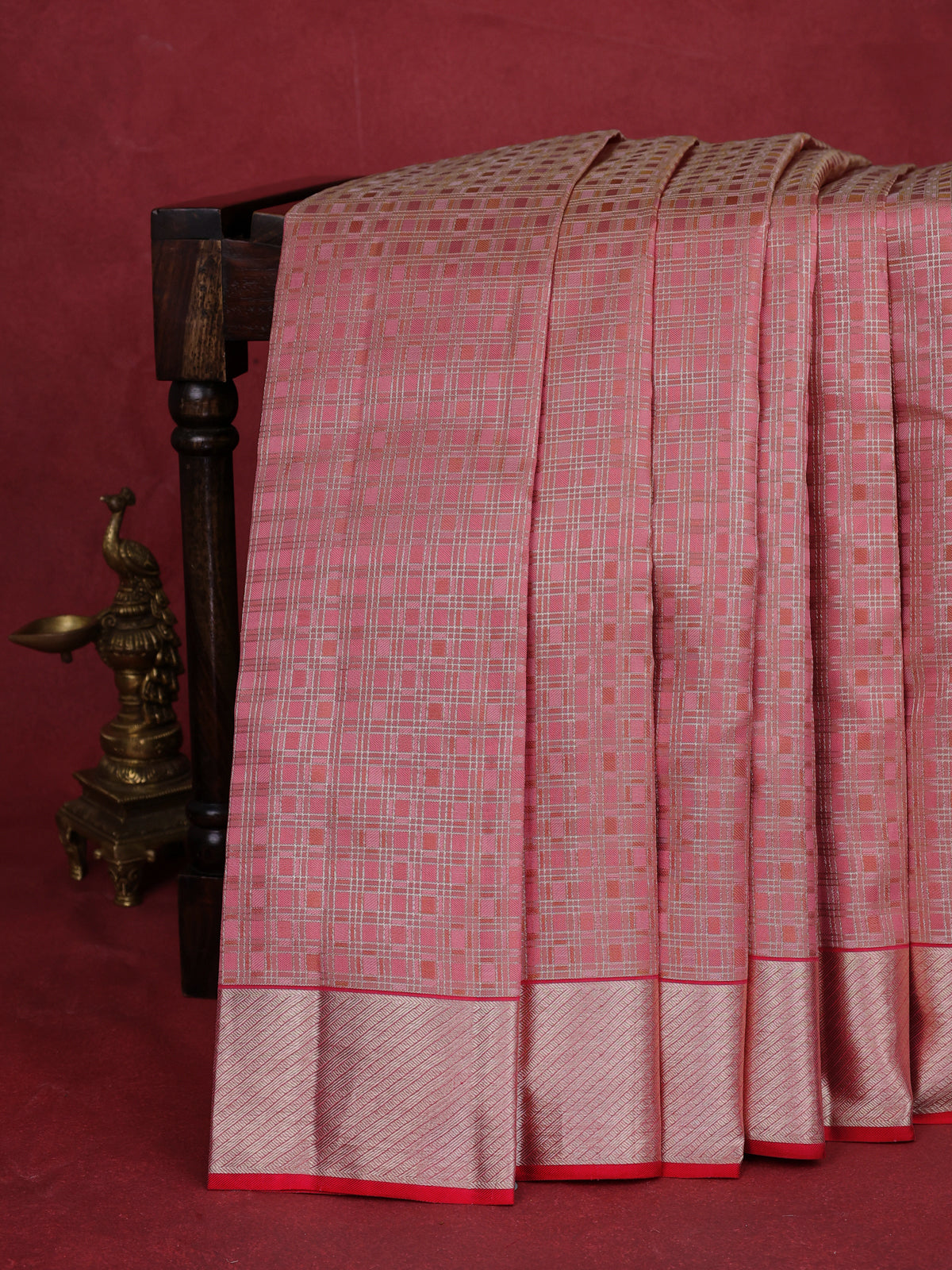 Peach Pink Pure Kanchipuram Silk Saree