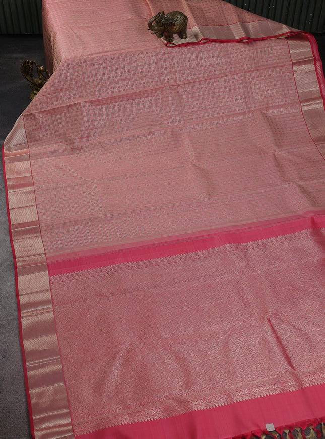 Peach Pink Pure Kanchipuram Silk Saree