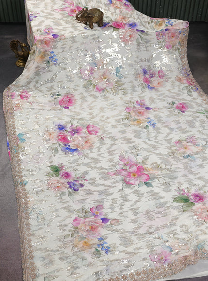 Off White Georgette Sequin Work Saree