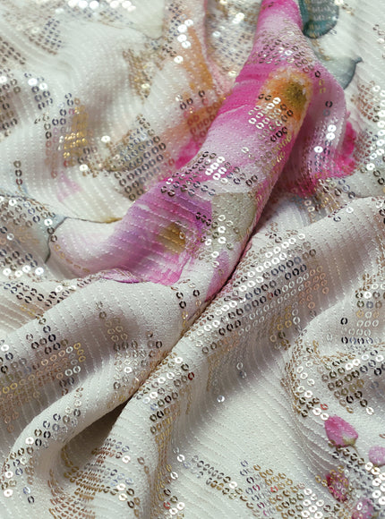 Off White Georgette Sequin Work Saree
