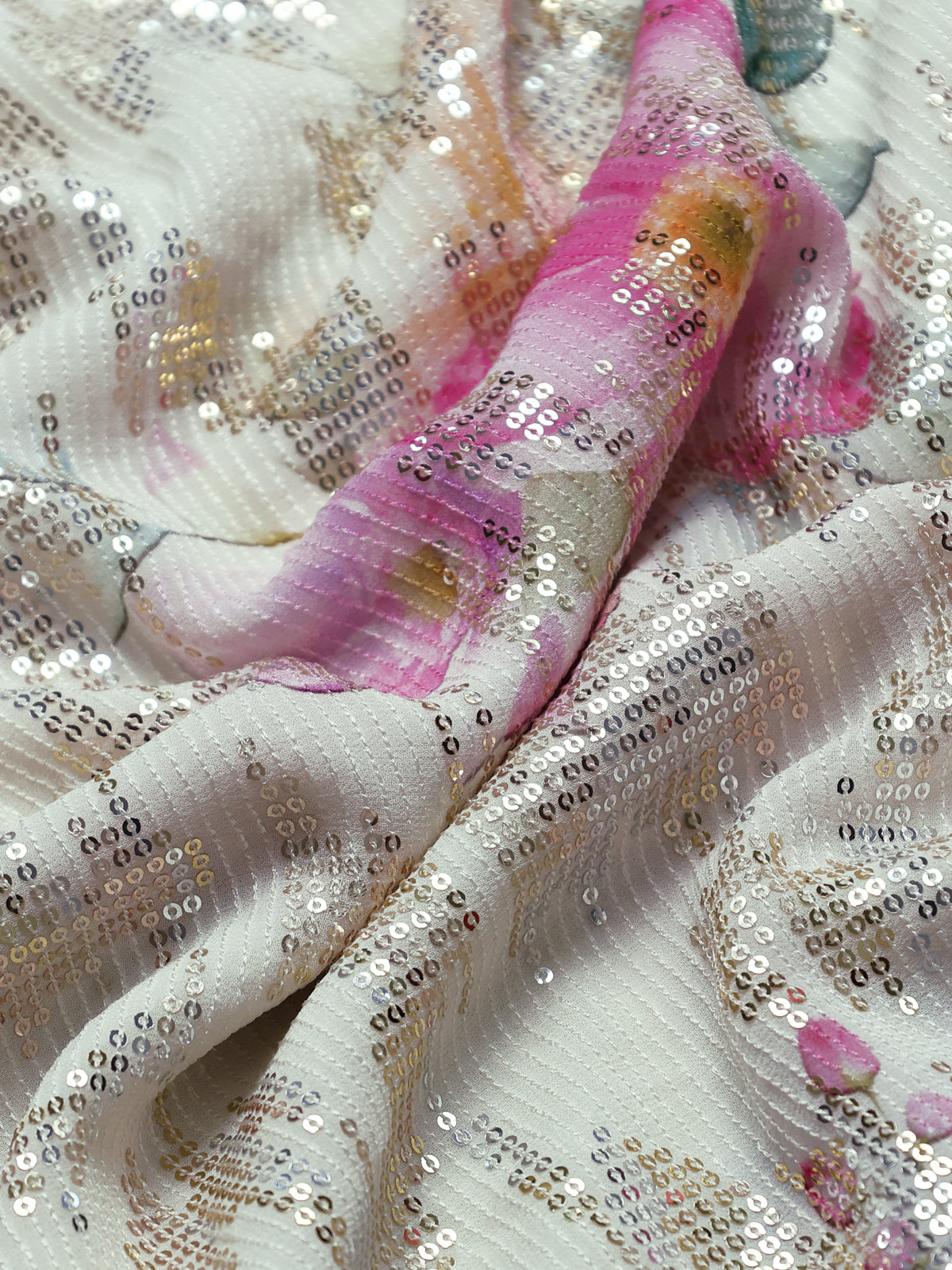 Off White Georgette Sequin Work Saree