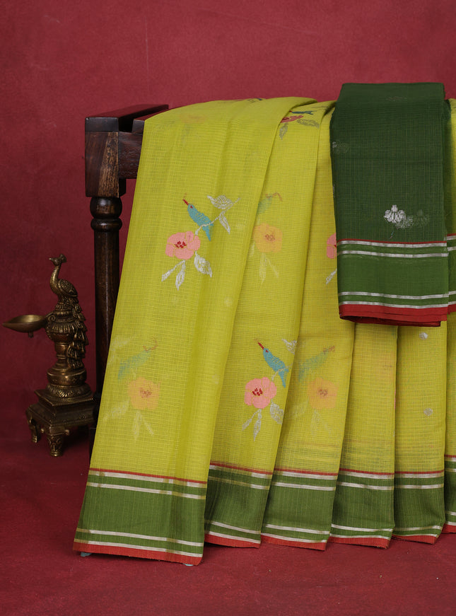 Lime Green-Green Zari Kota Saree