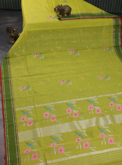 Lime Green-Green Zari Kota Saree