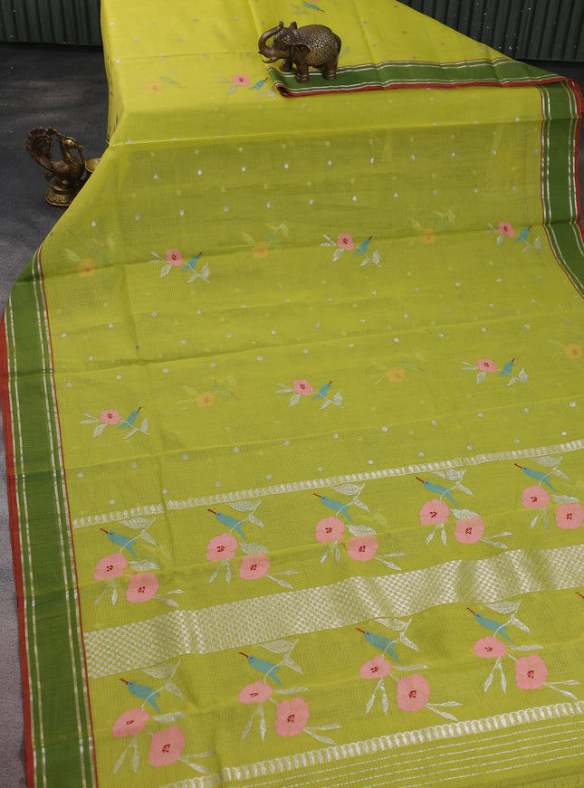 Lime Green-Green Zari Kota Saree