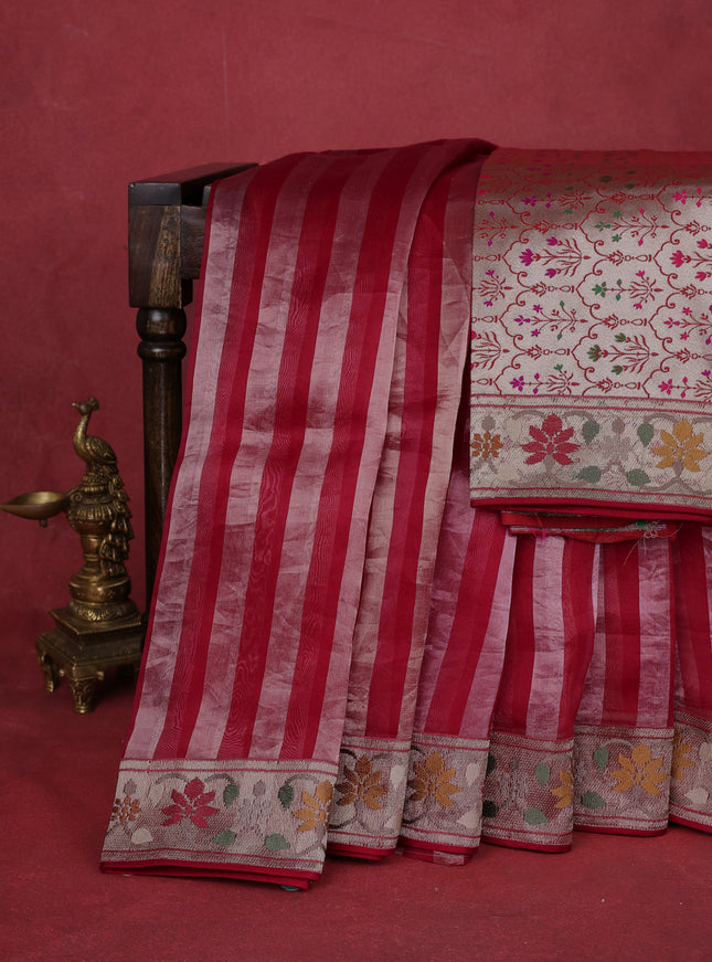 Red-Tissue Organza Saree