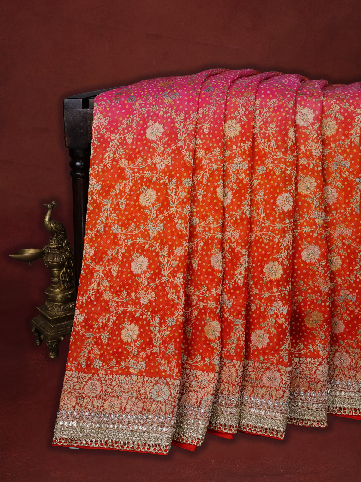 Orange-Red Banarasi Georgette Saree