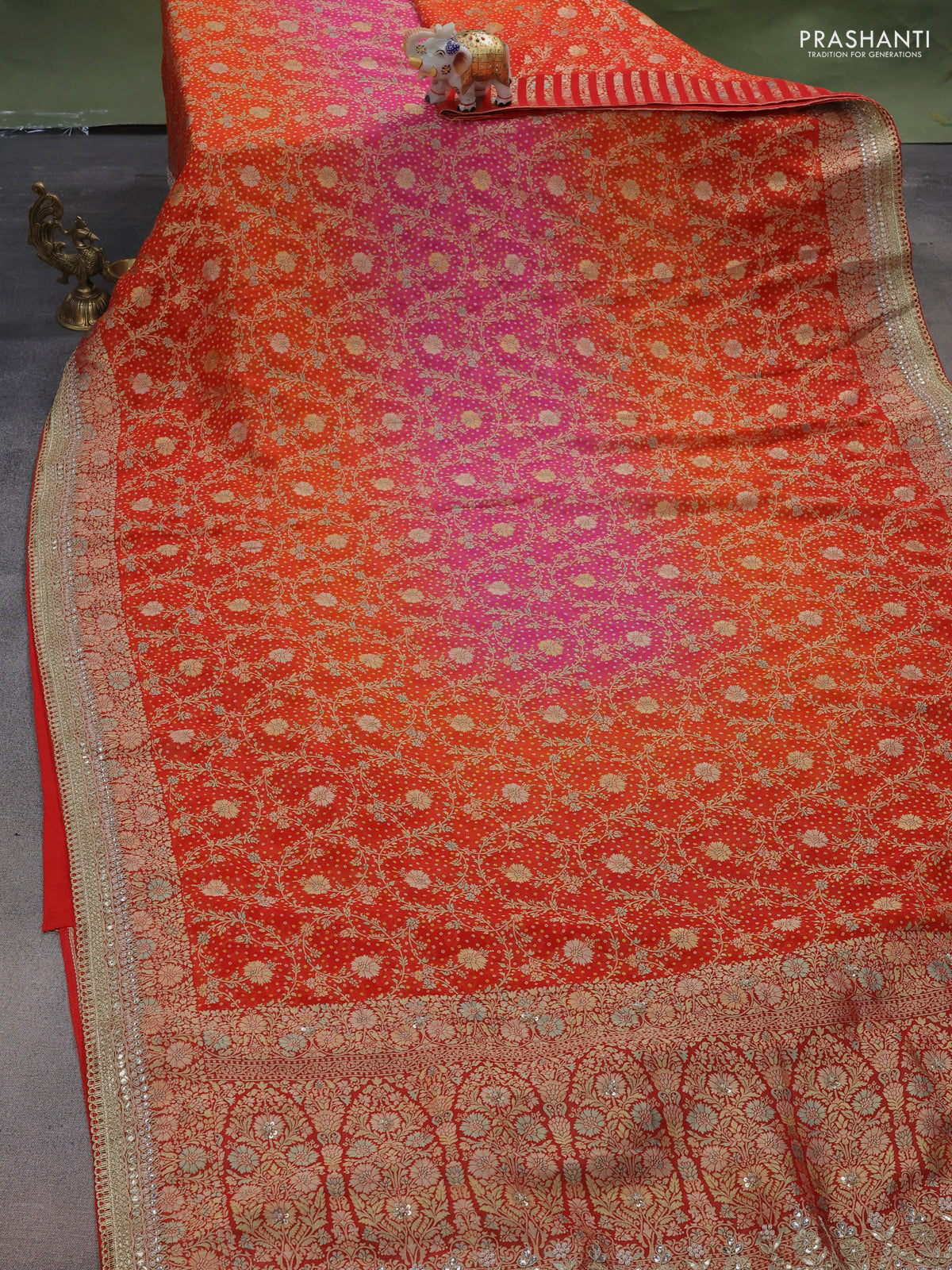 Orange-Red Banarasi Georgette Saree