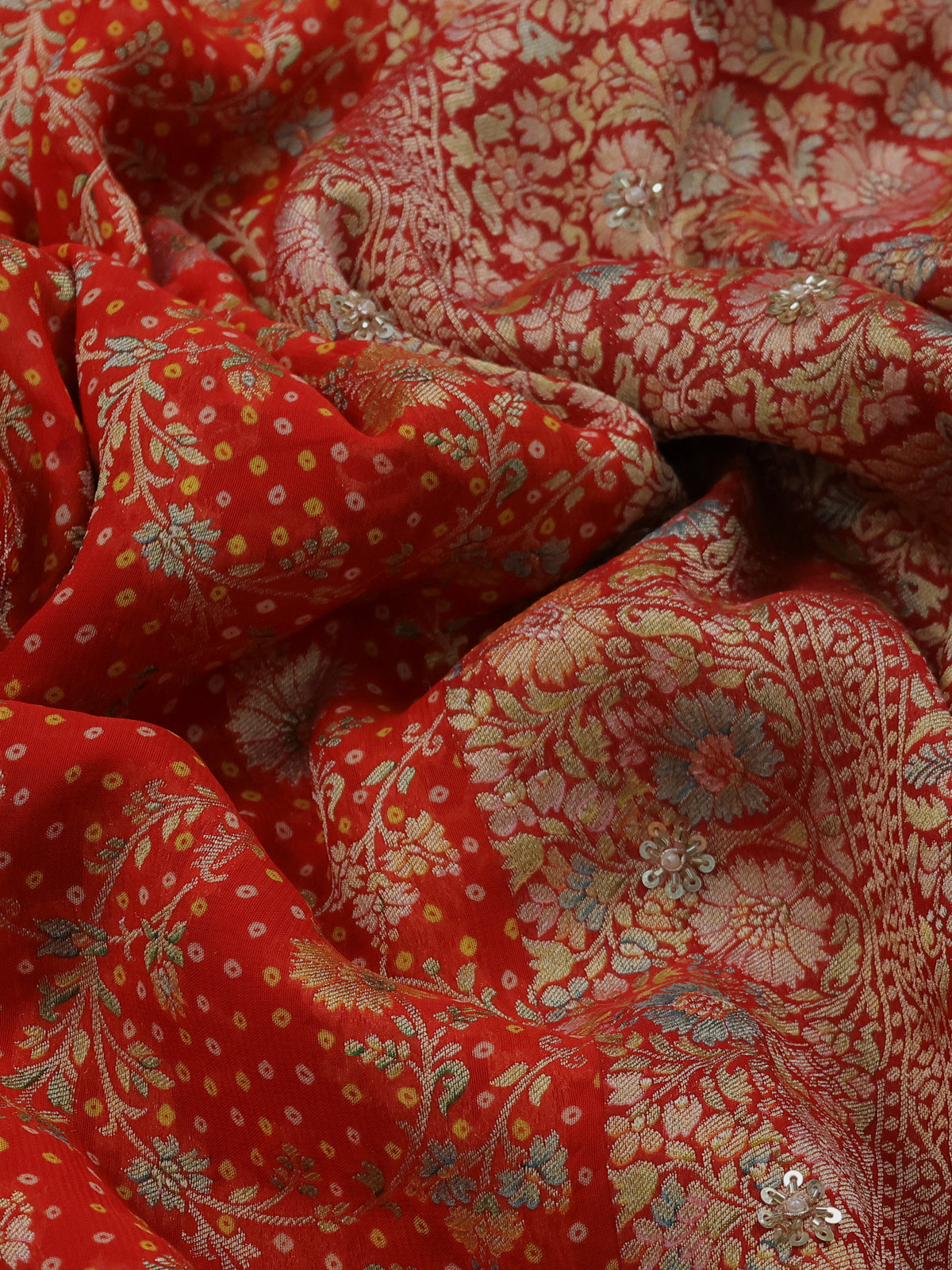 Orange-Red Banarasi Georgette Saree