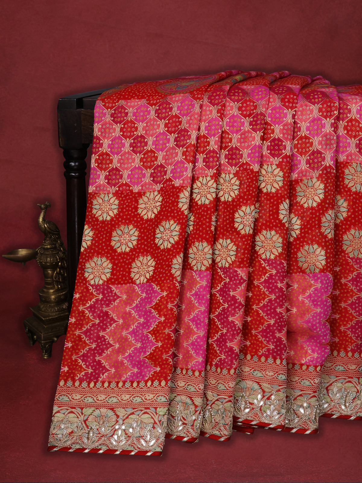 Orange-Multi Colour Banarasi Georgette Saree