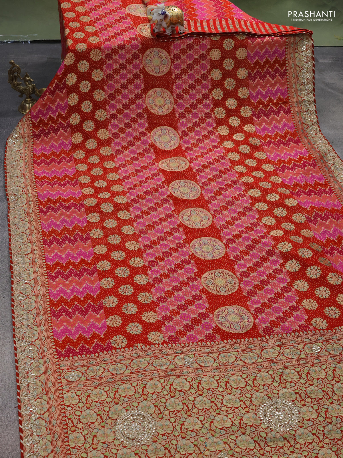 Orange-Multi Colour Banarasi Georgette Saree