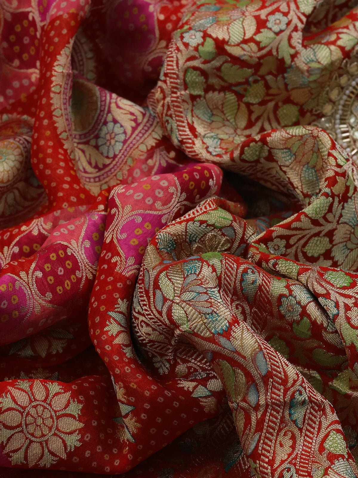 Orange-Multi Colour Banarasi Georgette Saree