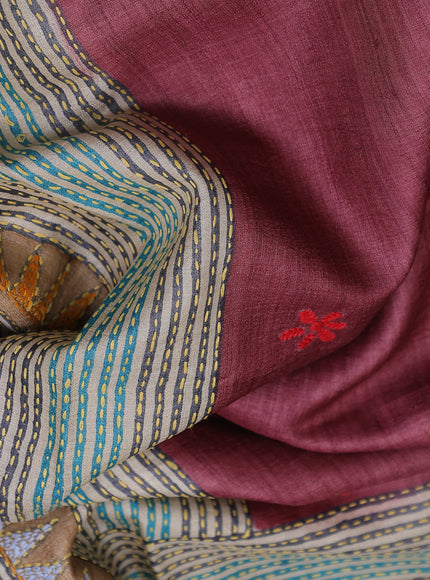 Beige-Maroon Shade Tussar Silk Saree