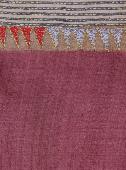 Beige-Maroon Shade Tussar Silk Saree