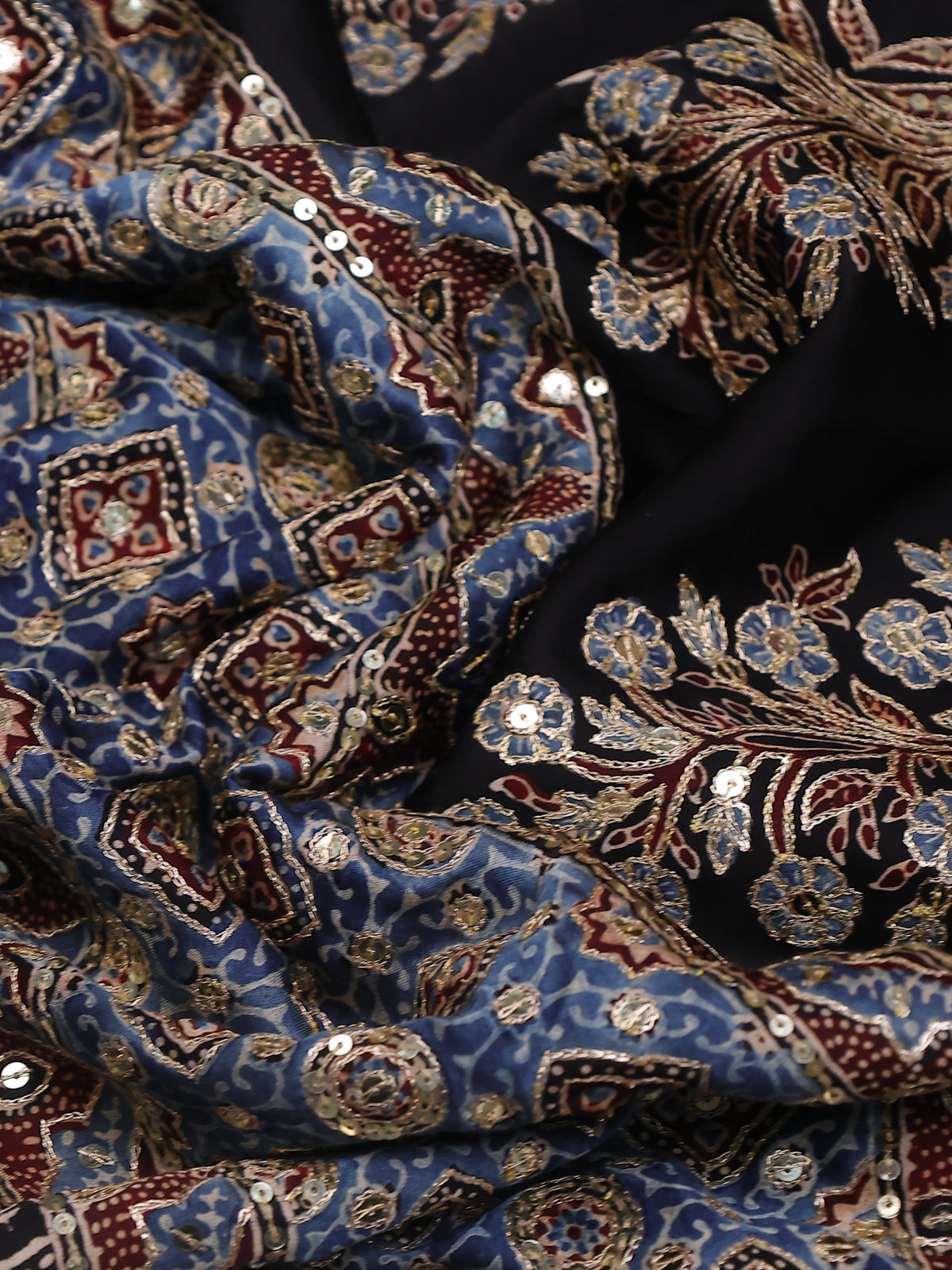 Blue-Black Modal Silk Saree