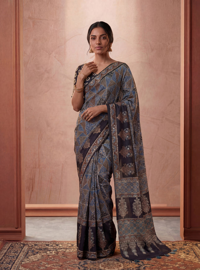 Blue-Black Modal Silk Saree
