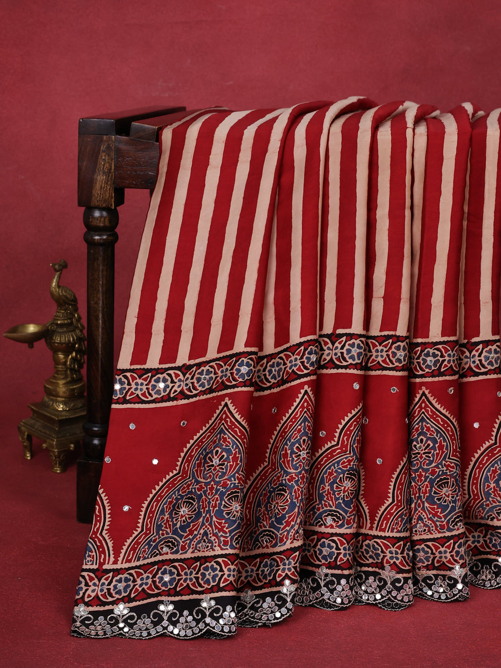 Red-Cream Modal Silk Saree