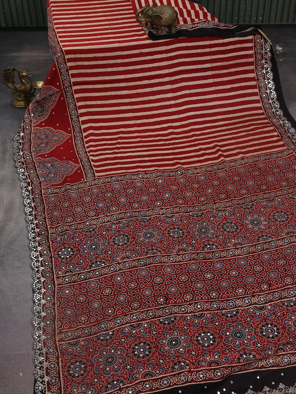 Red-Cream Modal Silk Saree