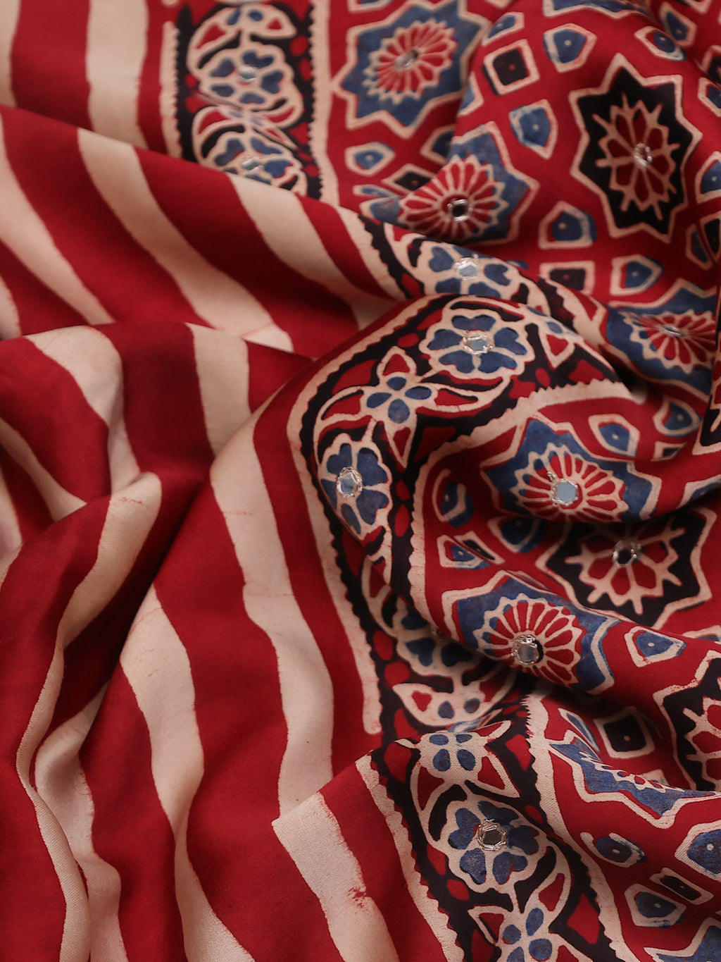 Red-Cream Modal Silk Saree