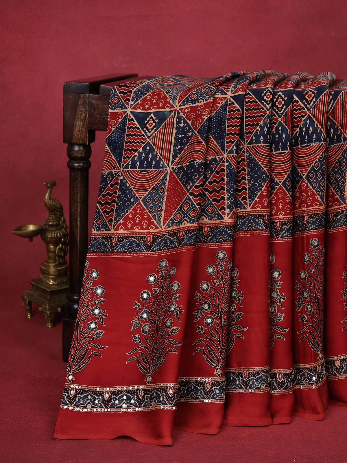 Maroon-Blue Modal Silk Saree